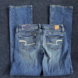 American Eagle Slim Boot Jeans Womens 6 Regular Medium Blue Distressed Stretch